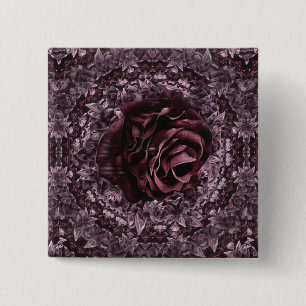 Roos Mandala Vierkante Button 5,1 Cm