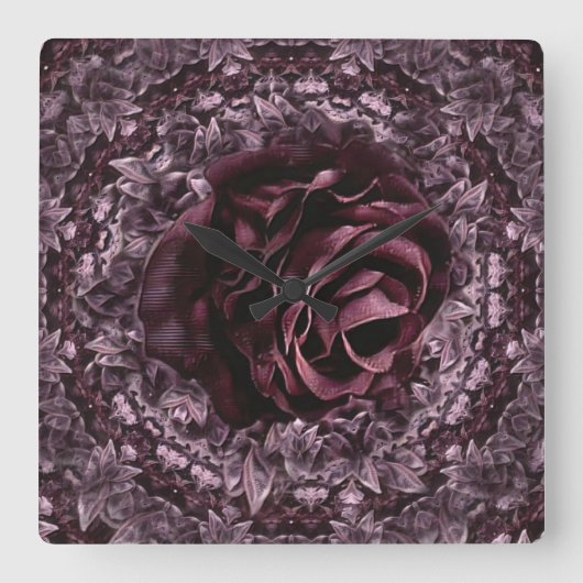 Roos Mandala Vierkante Klok (Voorkant)