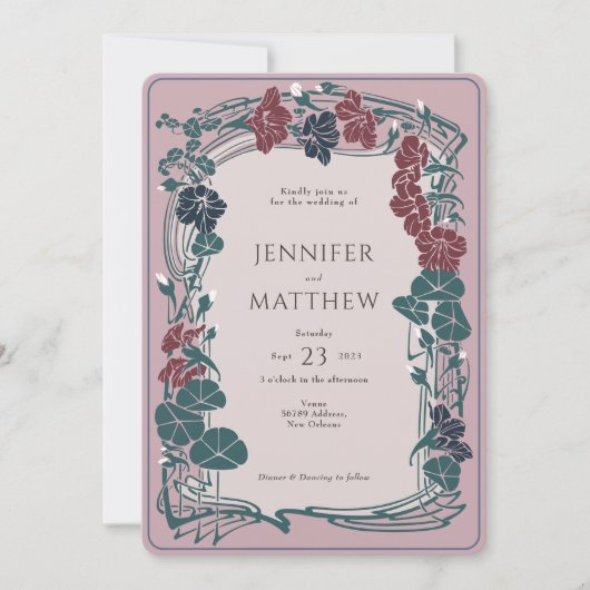 Roos Mauve Maroon Rode Sage Bruiloft Kaart (Voorkant)