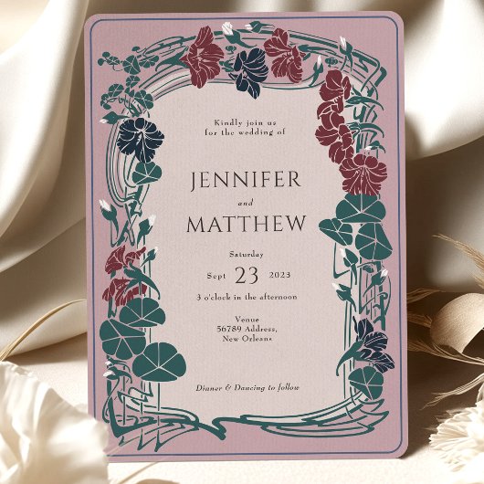 Roos Mauve Maroon Rode Sage Bruiloft Kaart