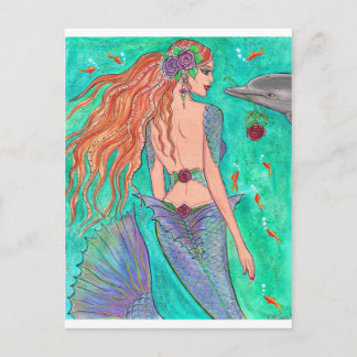 Roos Mermaid "The Gift" Dolphin Fantasy Art! Briefkaart