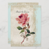 Roos met barokke stijl Aqua n Cream Lace Kaart (Voorkant / Achterkant)