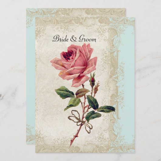 Roos met barokke stijl Aqua n Cream Lace Kaart (Voorkant / Achterkant)