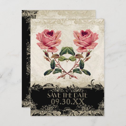 Roos met barokke stijl zwart in Cream Lace Aankondigingskaart (Voorkant / Achterkant)