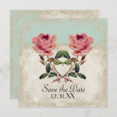 Roos met barokstijl Mint n Cream Lace Save The Date (Voorkant / Achterkant)