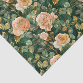 Roos met groene bladeren en gouden accenten tissuepapier (Detail)
