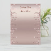 Roos met het moderne huwelijksmenu Gold Blush Glit Menu (Staand voorkant)