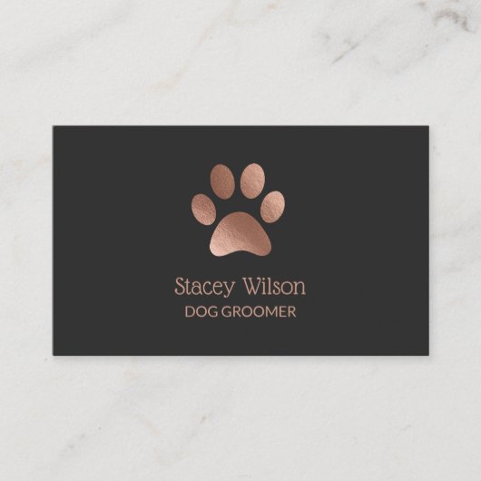 Roos met houtskool Gold Paw Print Logo Dog Groomer Visitekaartje (Voorkant)