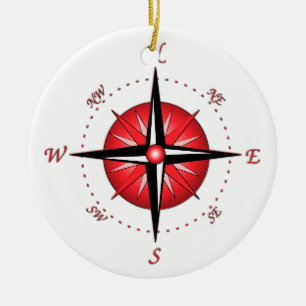 Roos met rode kompas keramisch ornament