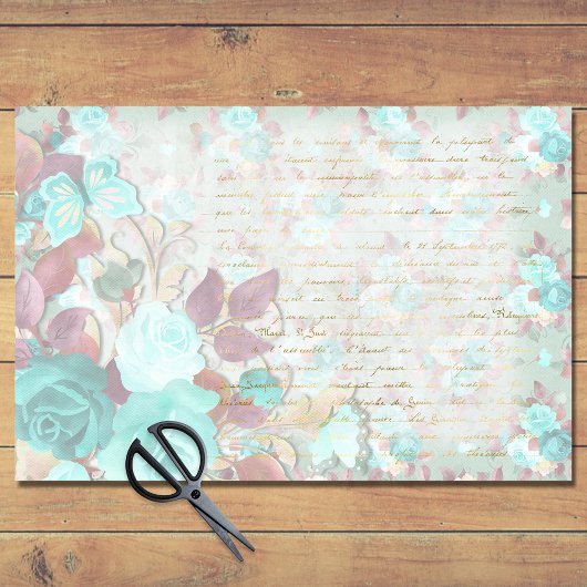  Roos met Turquoise-handschrift Tissuepapier