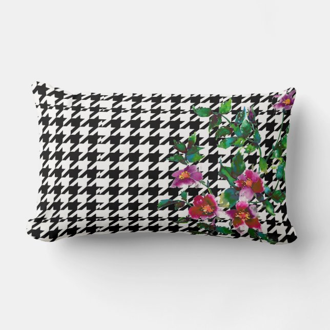  Roos met zwarte en witte haartand Kussen (Voorkant)