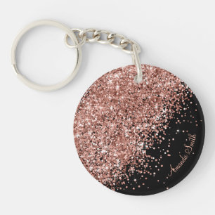 Roos met zwarte glitter tekst sleutelhanger