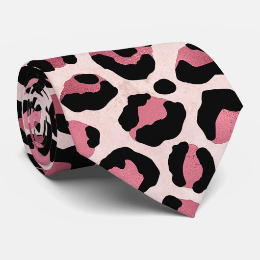 Roos Metallic Luipaardprint Stropdas (Opgerold)