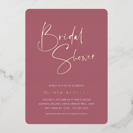 Roos | Modern minimalistisch script Vrijgezellenfe Folie Uitnodiging (Voorkant)