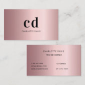 Roos monogram initialen minimalistisch roze stof visitekaartje (Voorkant / Achterkant)