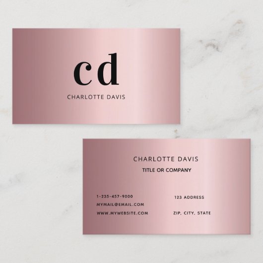 Roos monogram initialen minimalistisch roze stof visitekaartje (Voorkant / Achterkant)