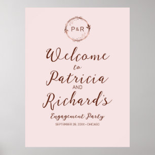 Roos Monogram Verloving Feest Welkom Bord Poster