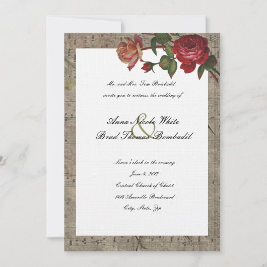  Roos Music Wedding Invitation Kaart (Voorkant)