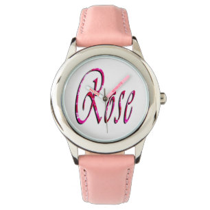 Roos, naam, Logo, Meisjes Roze Lederenhorloge. Horloge