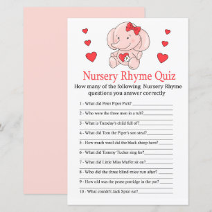 Roos olifant Nursery Rhyme Quiz baby shower game