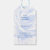 Roos ontwerp blauw gekleurde bruiloft cadeaulabel (Voorkant)