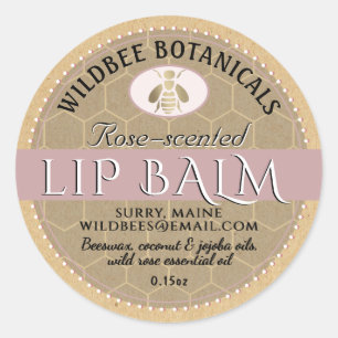 Roos op Kraft Beeswax Lip Balm met Dotted Border Ronde Sticker