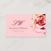  Roos op Plain Light Pink met Initialen Visitekaartje (Voorkant)