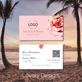 Roos op Plain Light Pink met Logo QR-code Visitekaartje