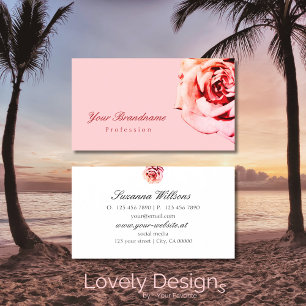  Roos op Plain Light Pink Simple Visitekaartje