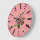  Roos op Roze Gold Damask Grote Klok (Hoek)