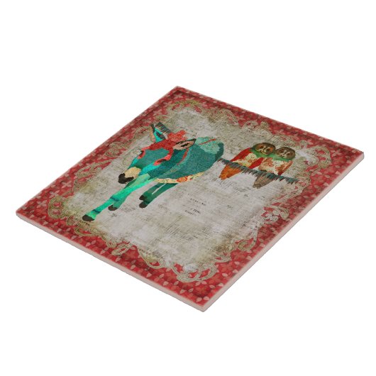 Roos Owls & Ruby Azure Donkey Tile Tegeltje (Zijkant)