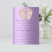 Roos Paars Baby shower Feet Boy Girl 3d Glitter Kaart (Staand voorkant)