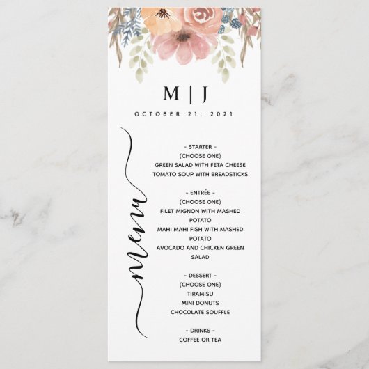  Roos Peach Floral Wedding Menu (Voorkant)