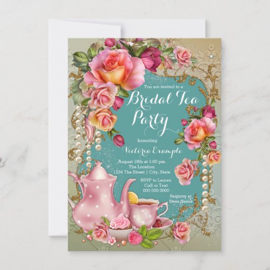 Roos Pearl Bridal Tea Party Kaart (Voorkant)