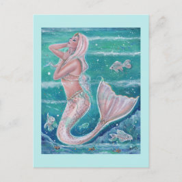 Roos Pearl mermaid art van Renee Lavoie Briefkaart