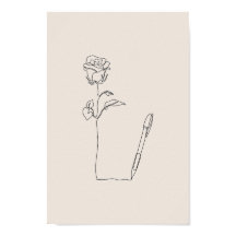 Roos Pen Schets - Minimaal Zwart & Bloemposter