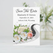 Roos Piano-muziekblad waarop de datumkaart is opge Bedankkaart (Staand voorkant)