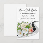 Roos Piano-muziekblad waarop de datumkaart is opge Bedankkaart (Voorkant / Achterkant)