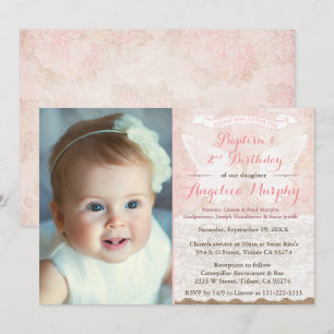  Roos Pink Angel Wings Baptism 2e verjaardag Kaart