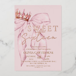 Roos Pink Bow Sweet 16 Folie Uitnodiging