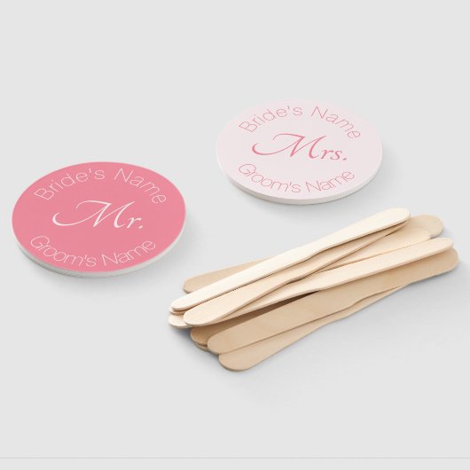 Roos Pink Elegant Bride en bruidegom Mr. Mrs. Wedd Handwaaier (Niet-gemonteerd)