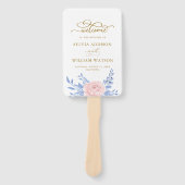 Roos - Pink Floral Gold Minimal Dusty Blue Wedding Handwaaier (Voorkant)
