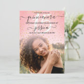 Roos Pink Gold Confetti Foto Collage Quinceañera Kaart (Staand voorkant)