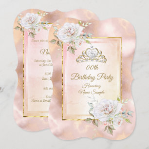 Roos Pink Gold Princess Birthday Party Invite 2 Kaart