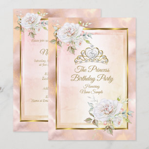 Roos Pink Gold Princess Birthday Party Invite Kaart