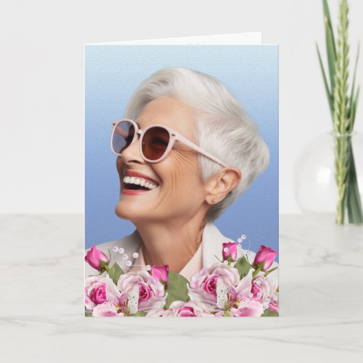 Roos Pink Lily Photo Keepsake begrafenisprogramma Programma (Voorkant)