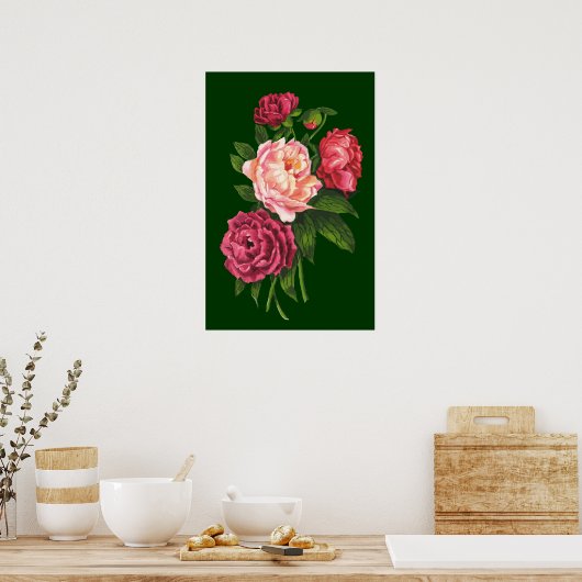  Roos Pink Peony Garden Flower Poster (Keuken)