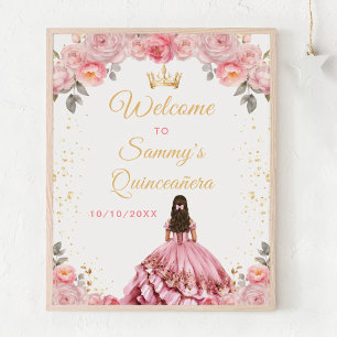Roos Pink Princess Quinceañera Welkom Poster