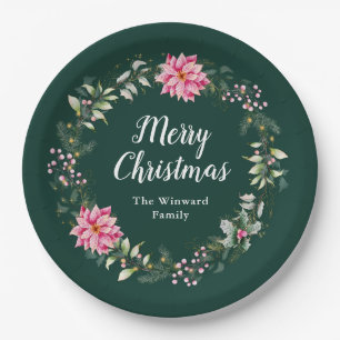Roos Poinsettia Krans Prettig Kerstfeest Papieren Bordje