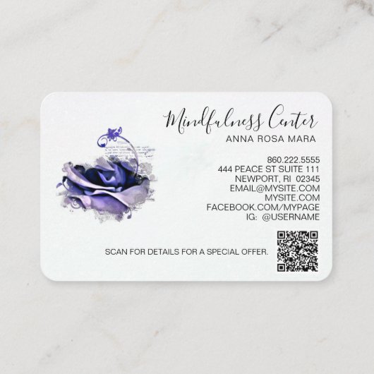 *~* ROOS QR Meditation Reiki Yoga Floral Flower Visitekaartje (Achterkant)